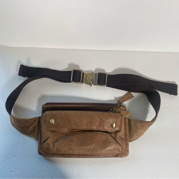 Loyofan Unisex Brown Leather Belt Bag With Adjustable Waist Strap - Picture 1 of 8
